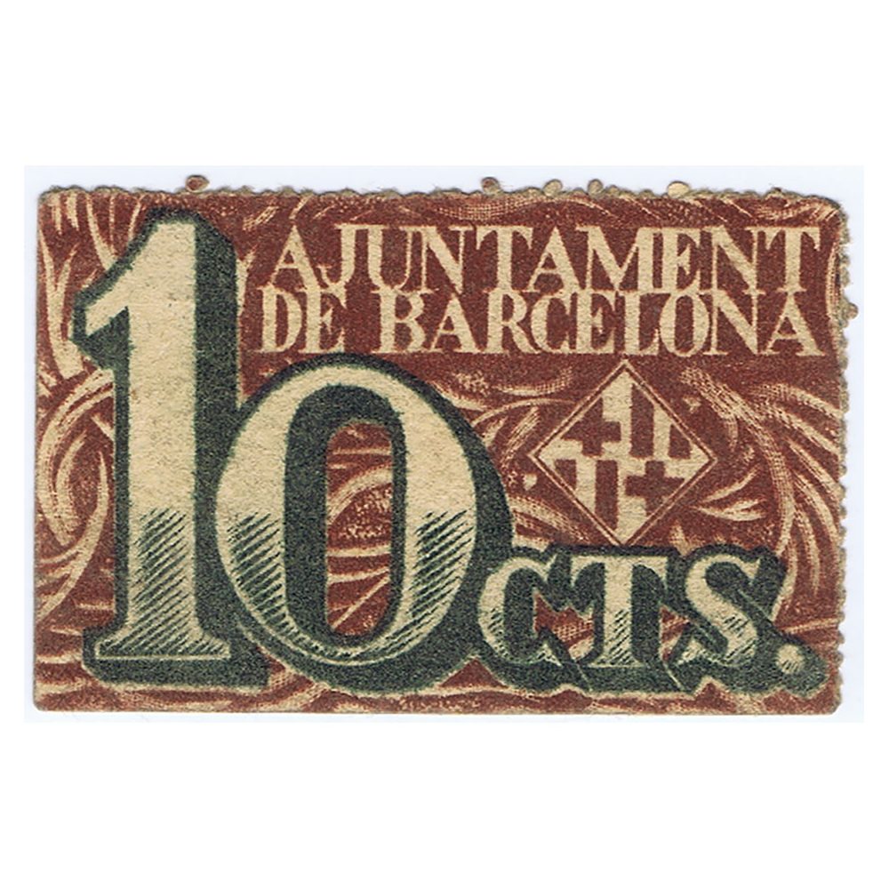 Billete 10 céntims Ajuntament de Barcelona 1937. Serie D  - 1