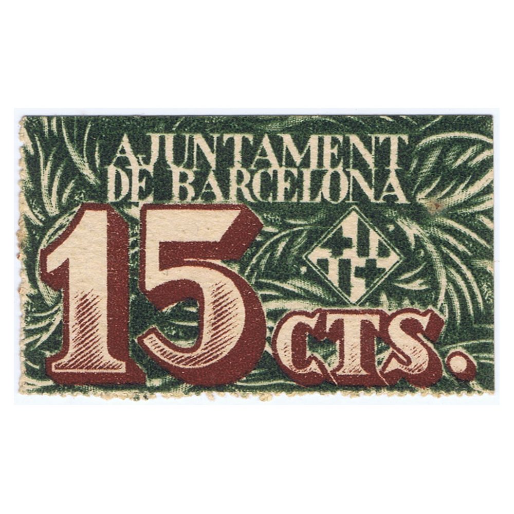 Billete 15 céntims Ajuntament de Barcelona 1937. Serie A  - 1