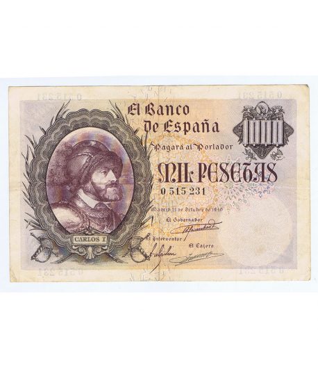 Billete de España 1000 Pesetas 21/10/1940. MBC+. Serie 0515231  - 1