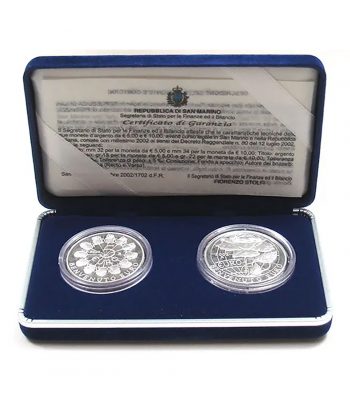 Estuche monedas San Marino 5 y 10 Euros 2002. Plata Proof  - 1