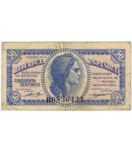 (1937) Billete Republica Española 50 Céntimos. MBC.  - 1