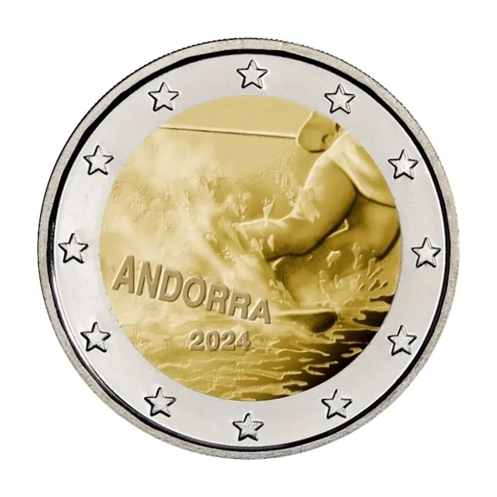 moneda conmemorativa 2 euros Andorra 2024 100 anys d'esquí  - 1