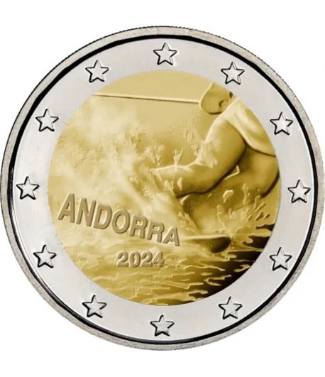 moneda conmemorativa 2 euros Andorra 2024 100 anys d'esquí  - 1