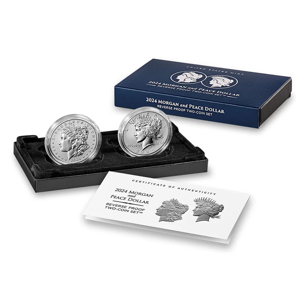 Estuche plata Proof EEUU 2024 onzas Morgan y Peace Dollar.  - 1