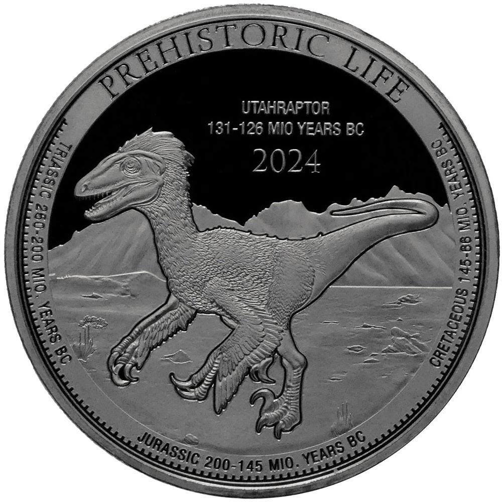 Moneda de plata 20 Francs Congo Utahraptor 2024.  - 1