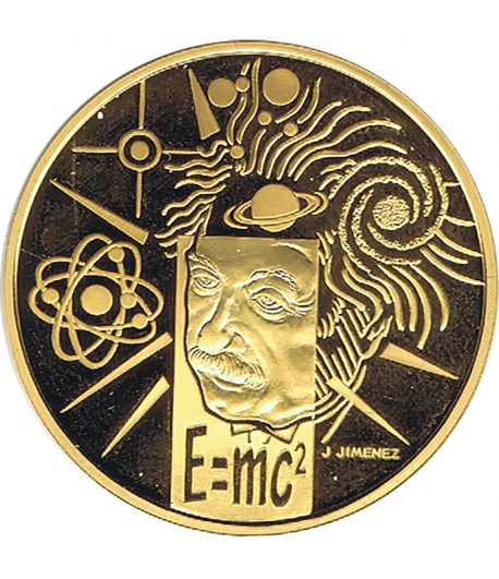 Moneda de oro 100 Francs Francia año 2000 Física Einstein.  - 1