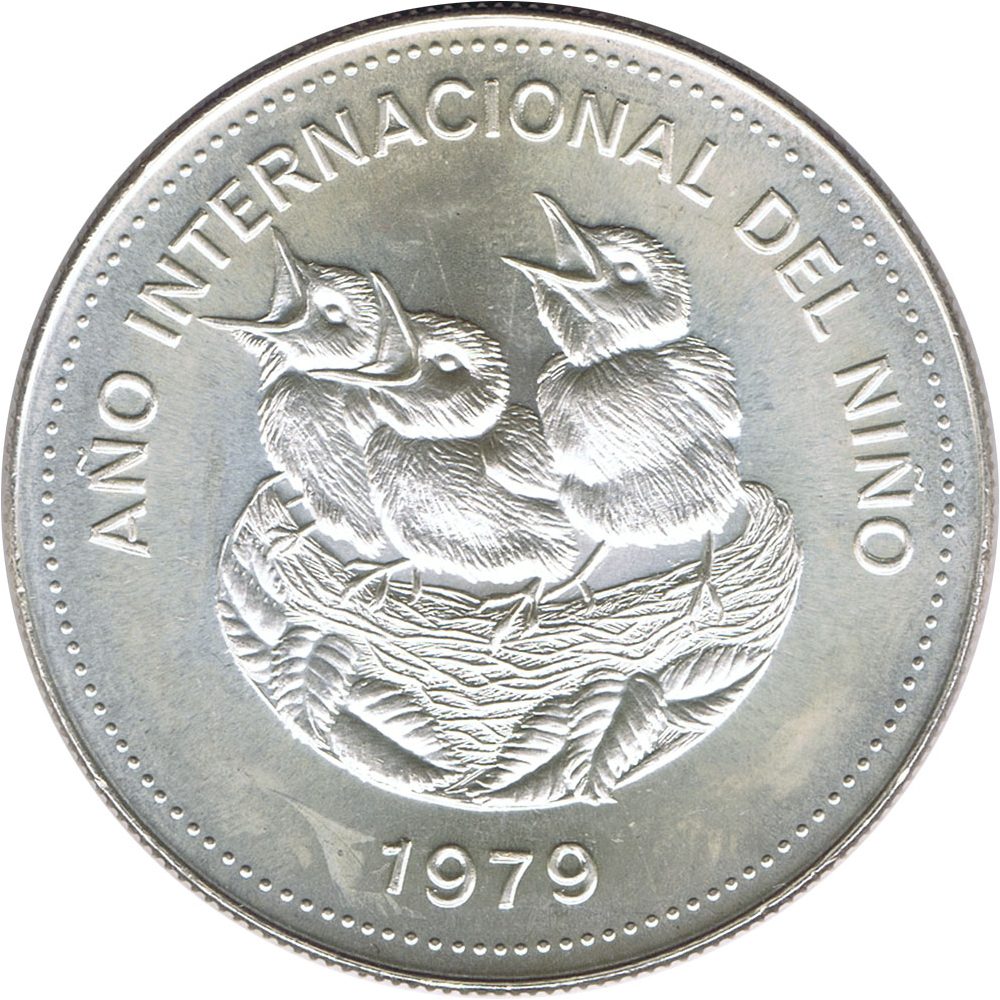 Moneda 100 colones Costa Rica 1979 Año Internacional del Niño. Plata  - 1